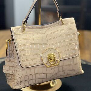 Vintage Style Cream and Gold Croc Handbag